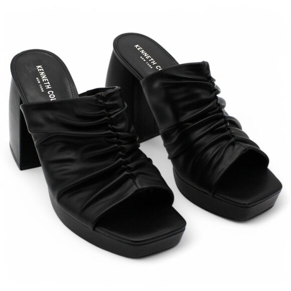 Kenneth Cole New York Womens Black Ruched Padded Anika Open Toe Sculpted Heel Sl - Picture 1 of 5